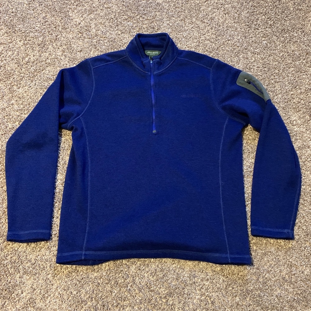 Eddie Bauer Long Sleeve 1/4 Zip Pullover Sweater Men's XL Blue 100% Polyester